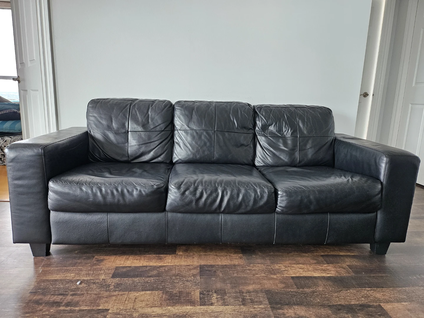 Black Leather 3-Seater Sofa