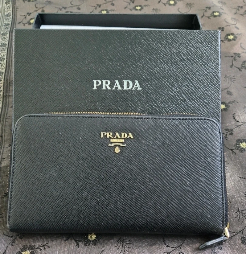 Prada Black Zip Around Wallet with Box
