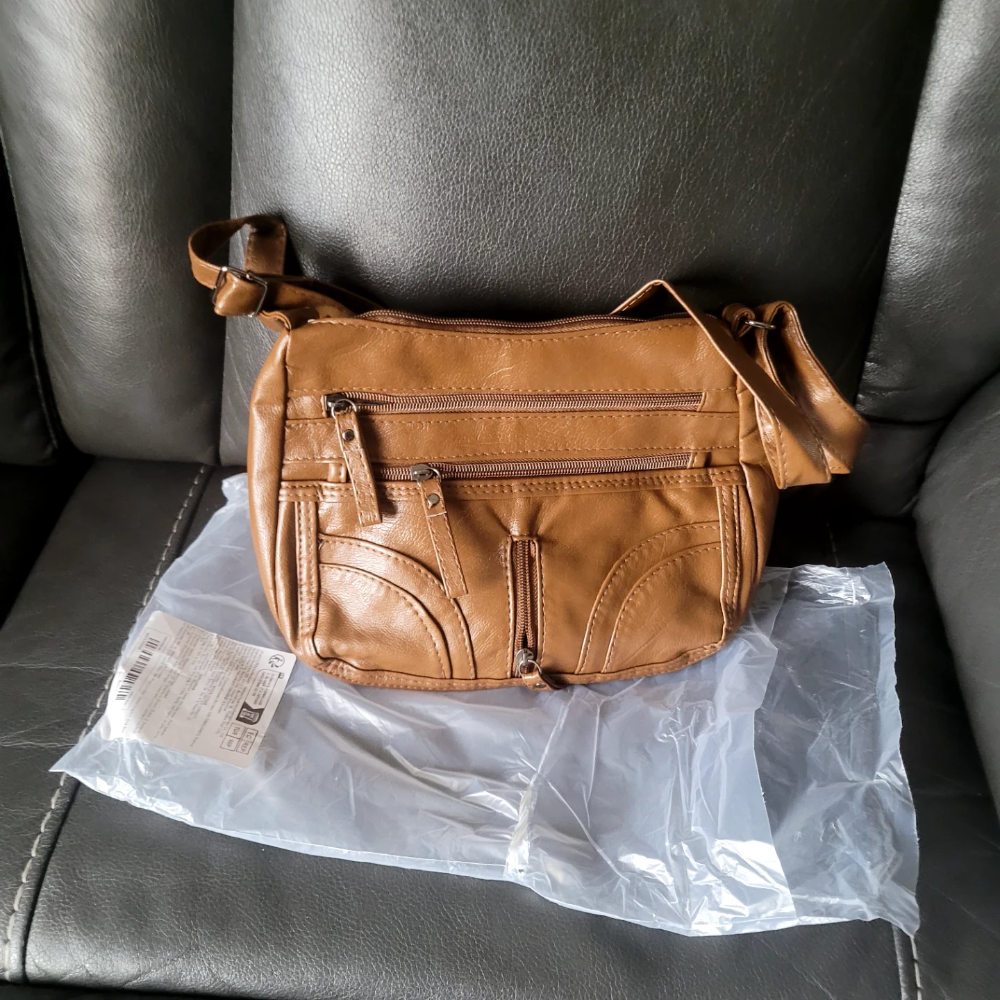 Brown Faux Leather Crossbody Bag