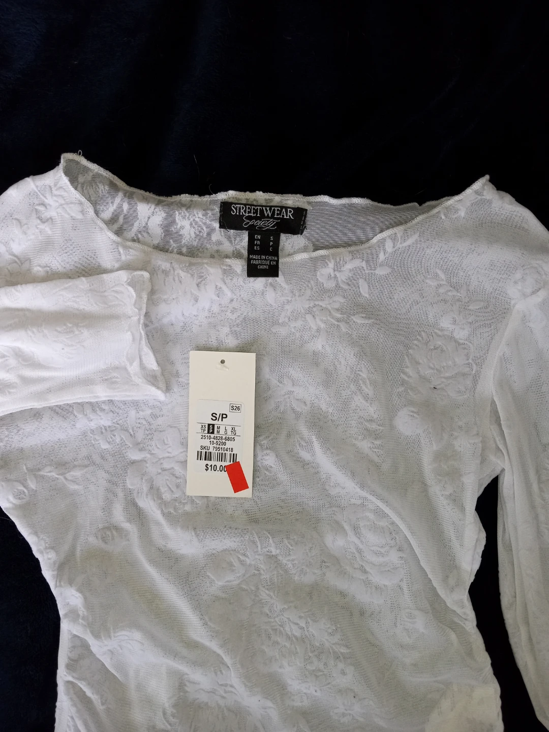Streetwear Society White Floral Mesh Long Sleeve Top - photo 4
