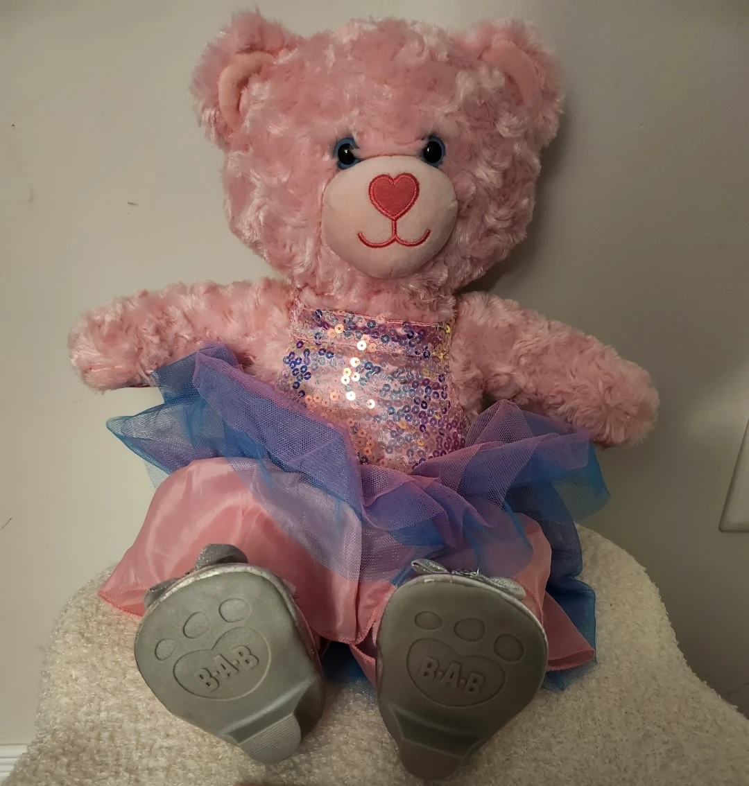 Build-A-Bear Pink Teddy Bear with Sequin Dress and Gift Cards