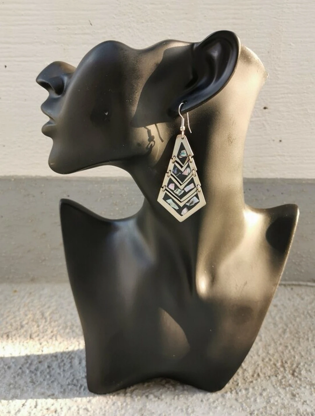 Vintage Mexican Alpaca Abalone Shell Inlay Dangle Earrings - photo 3
