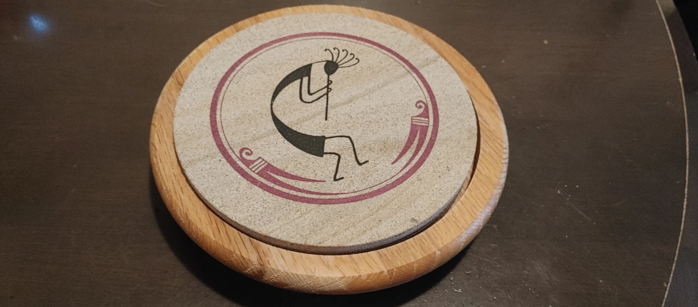 Wooden Coaster with Kokopelli Design