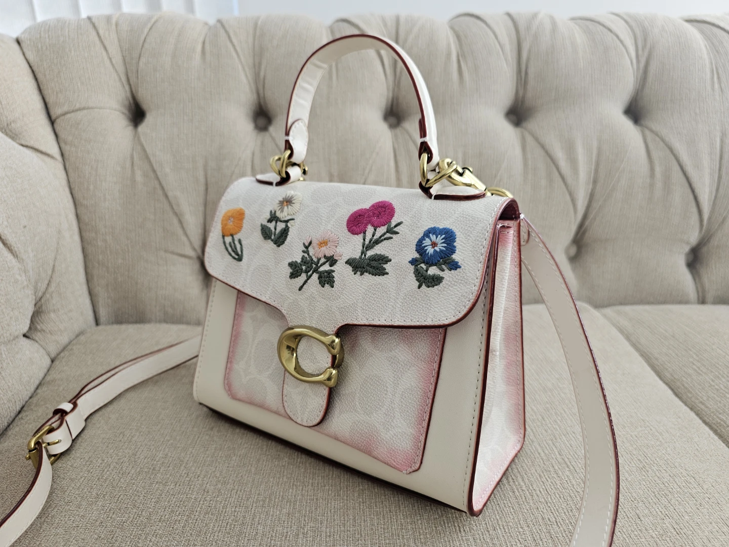 Coach Tabby Top Handle Embroidered Floral Shoulder Bag