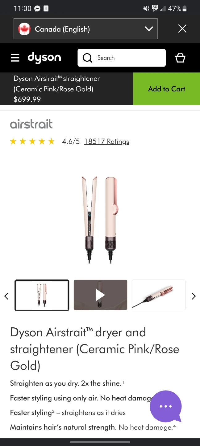 Dyson Airstrait Dryer and Straightener (Ceramic Pink/Rose Gold)