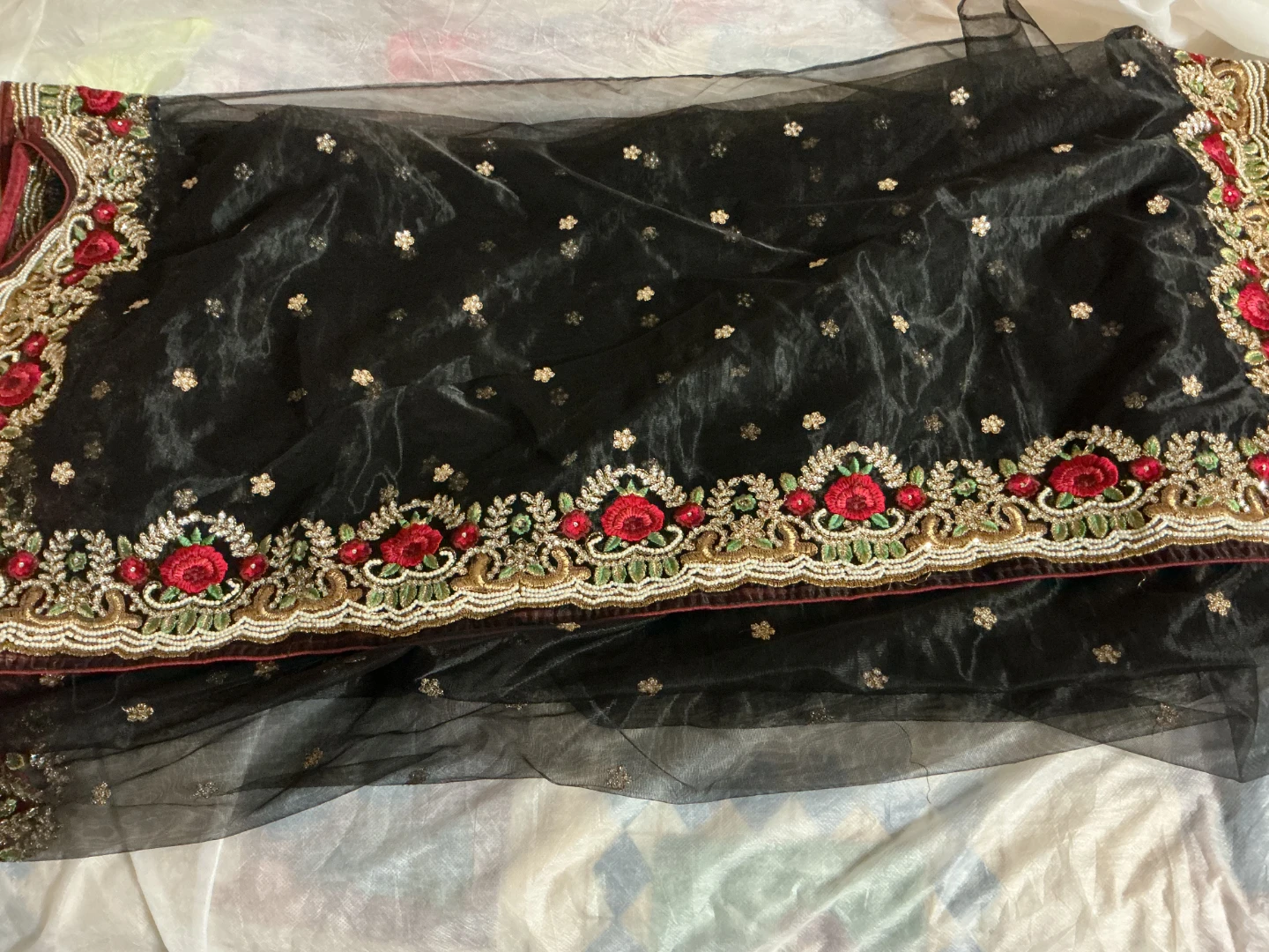 Black embroidered sari