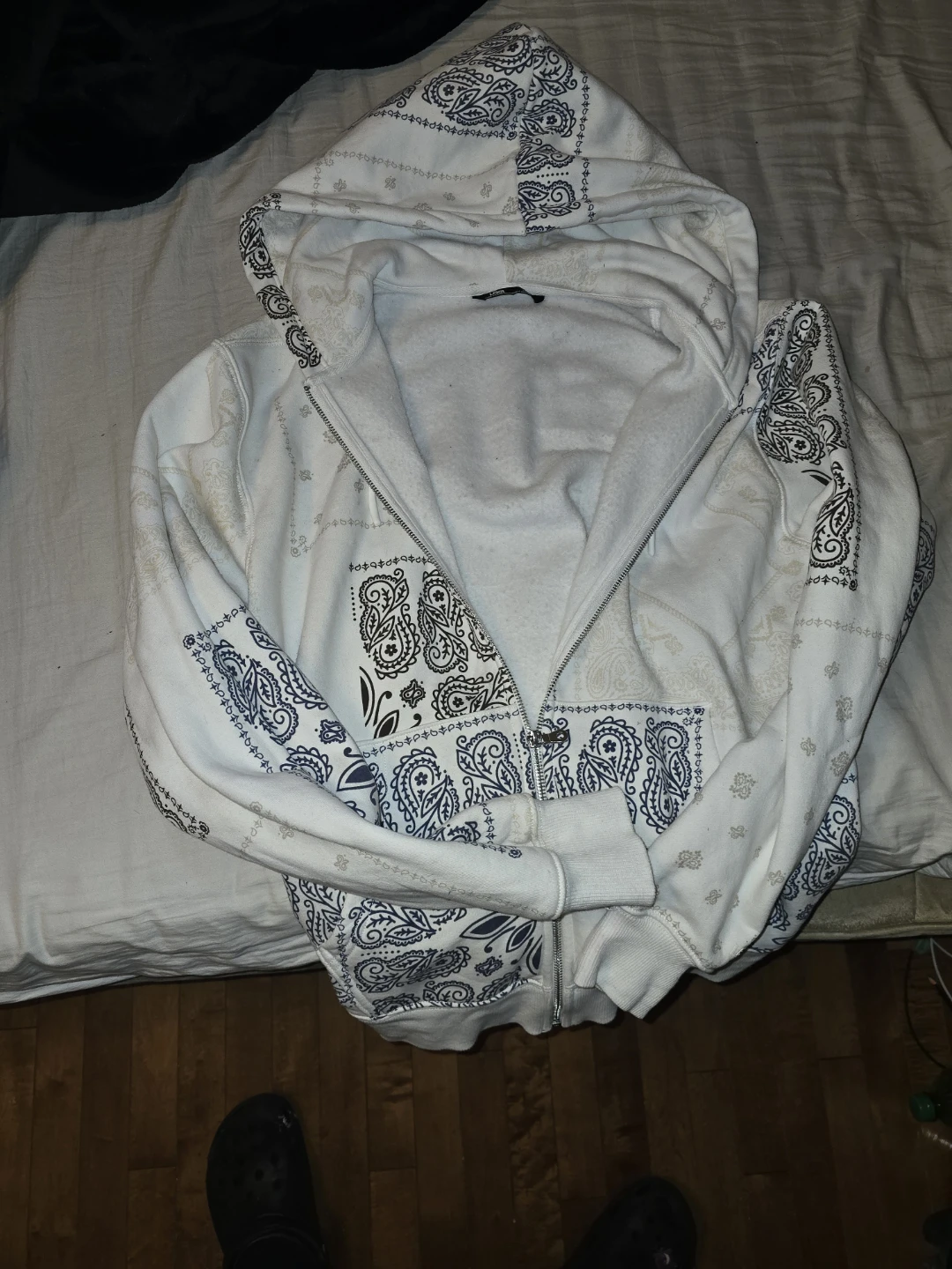LCKR White Bandana Print Zip-Up Hoodie