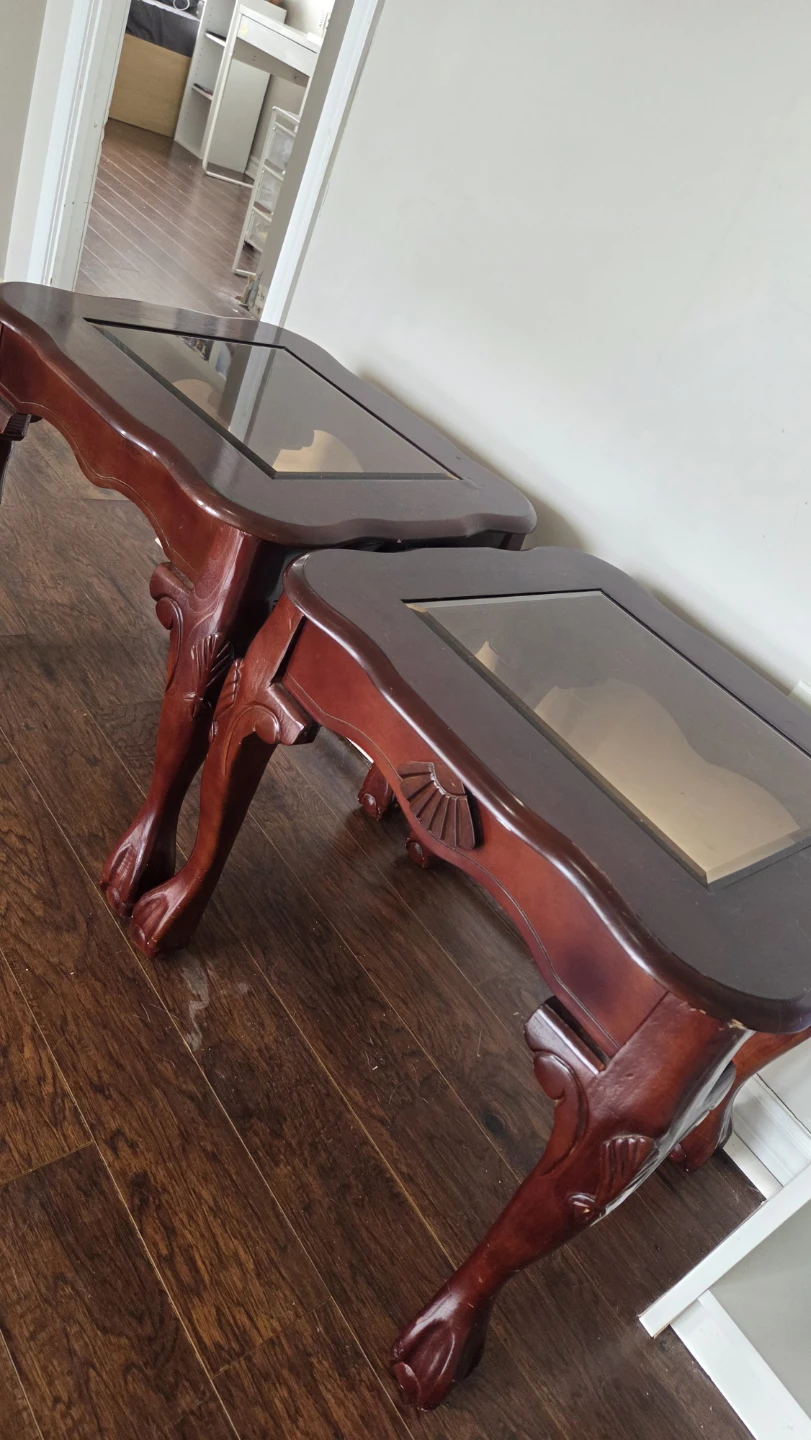 2 Wood Side Tables with Glass Inserts