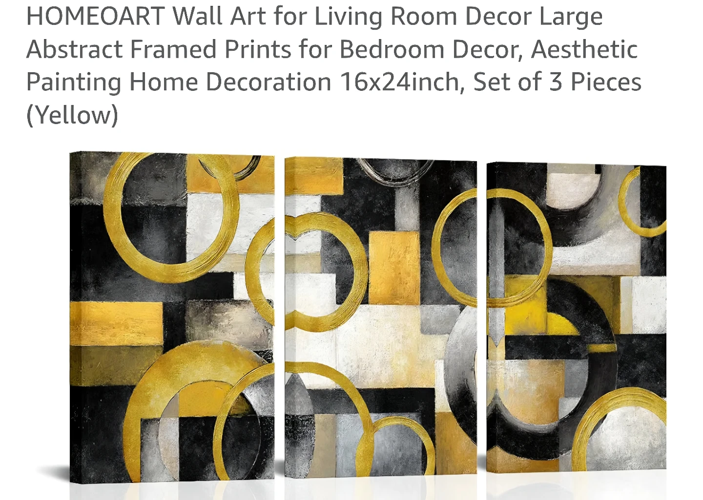 HOMEART Abstract Framed Wall Art Set of 3 (Yellow)