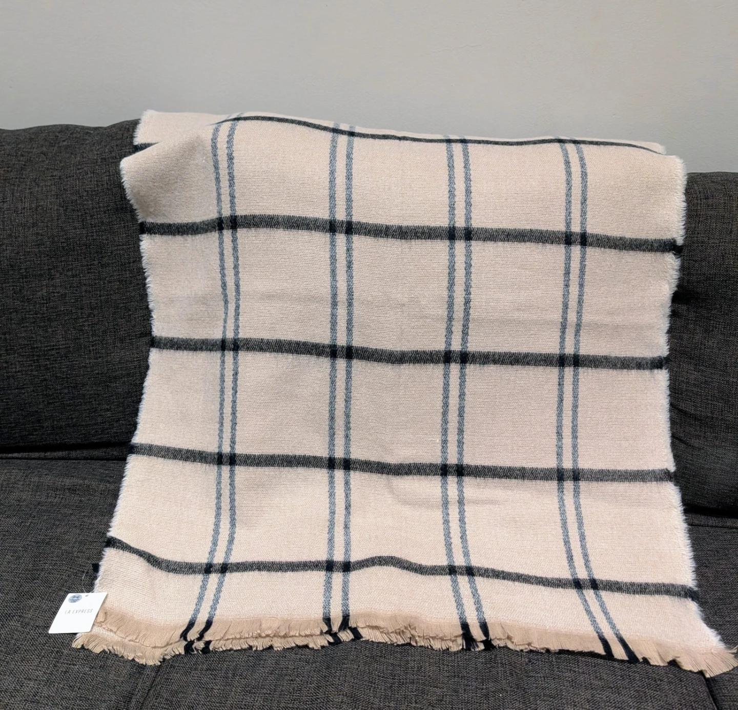 Light peach Plaid and blue/black fall scarfs