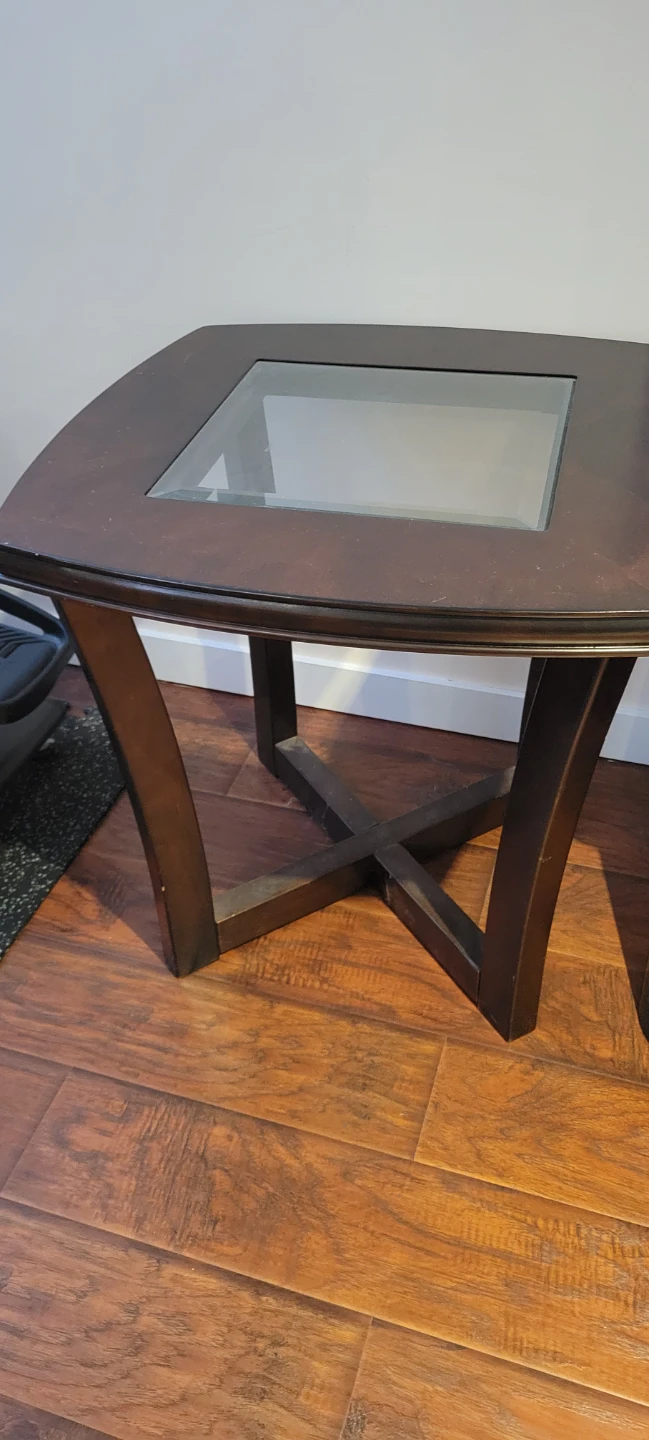 Wooden End Table with Glass Top