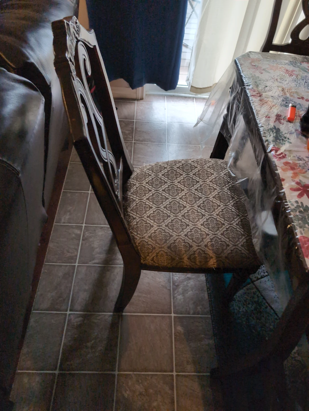 Wooden Dining Chair with Patterned Upholstery