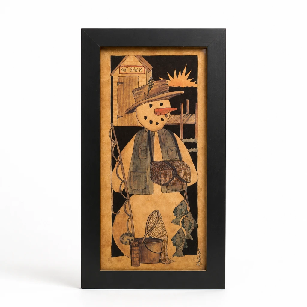 Vintage Jan McPherson Primitive Folk Art Framed