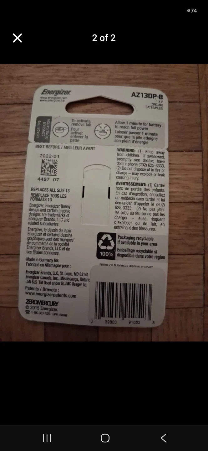 Energizer Hearing Aid Batteries EZ Turn & Lock size 13 - New - photo 2
