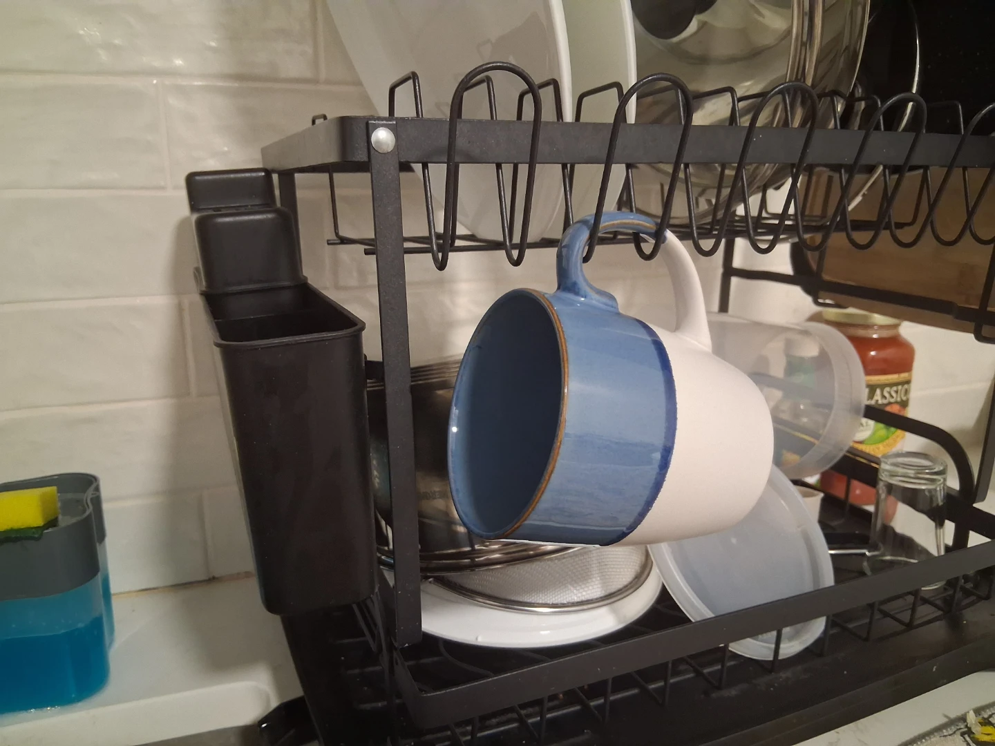 Black 2-Tier Dish Drying Rack with Utensil Holder