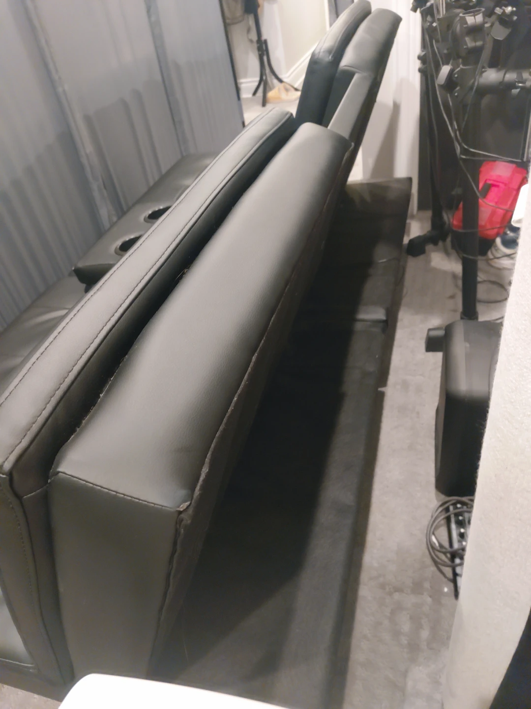 Black Faux Leather Futon Sofa with Cup Holders - photo 5