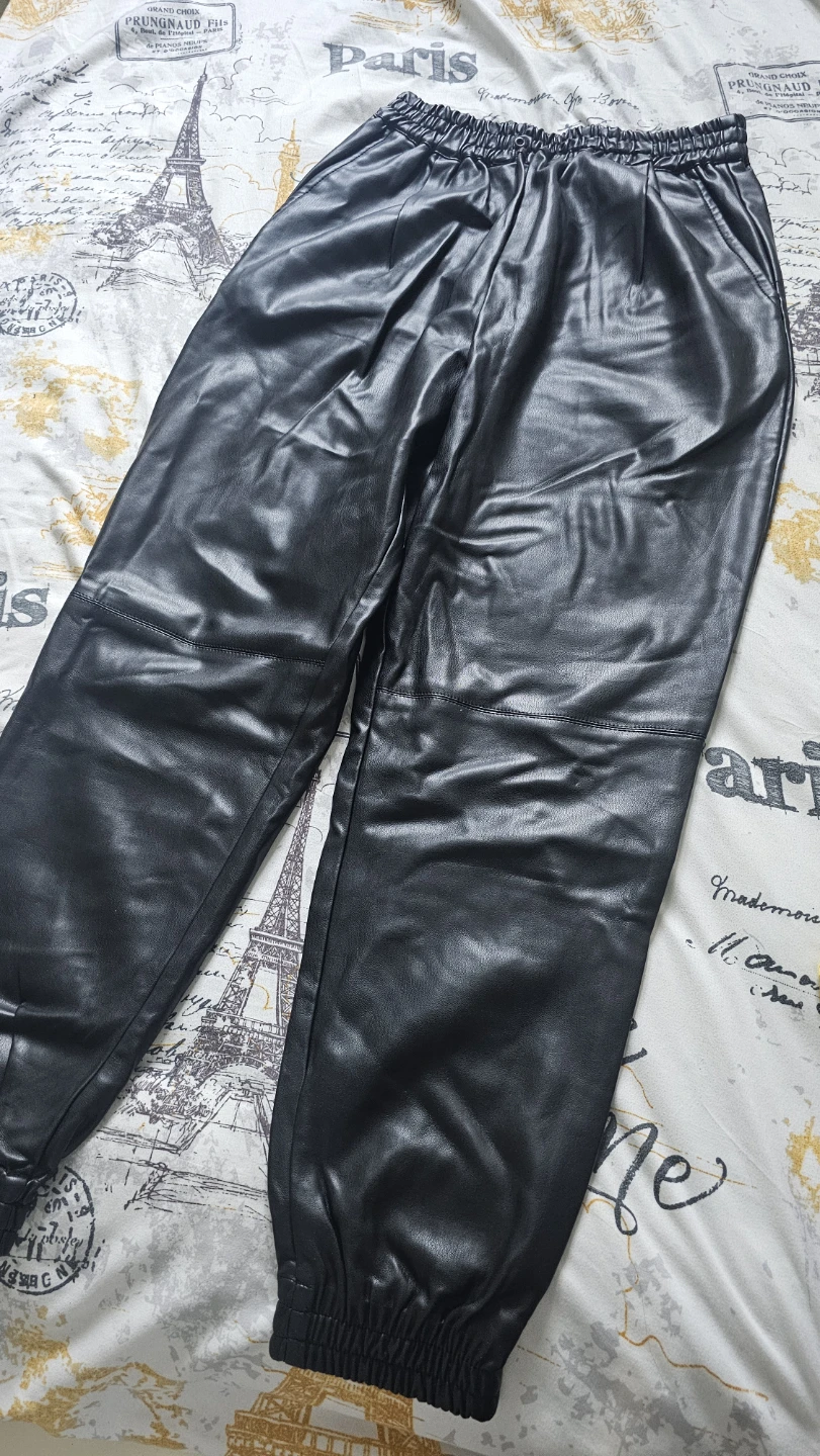 Black Faux Leather Jogger Pants