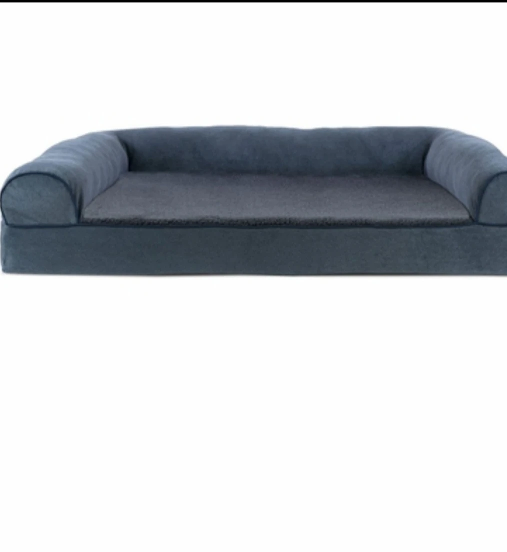 FurHaven Faux Fleece  Chenille Sofa Pet Bed Orion Blue Medium