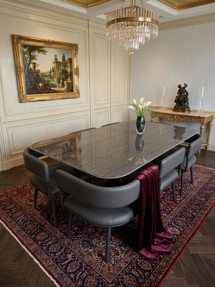 Grey Faux Leather Dining Table set