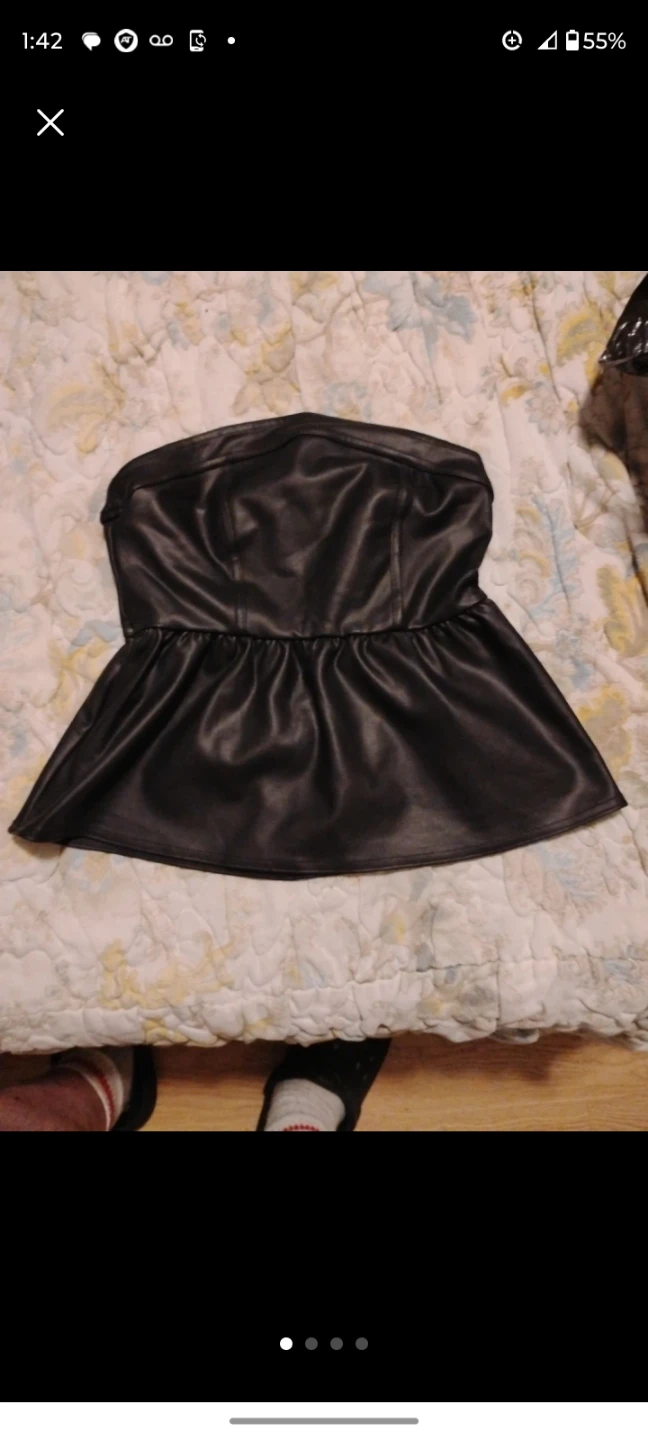 Black Faux Leather Peplum Top