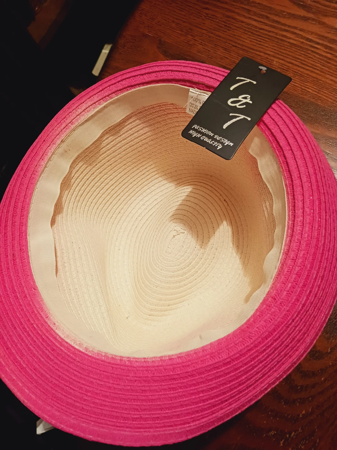 New !! Ladies Summer Straw Hat - Pink and White - photo 4