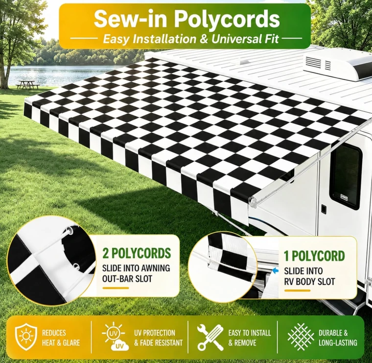 RV Awning Fabric Replacement - 16FT, Black & White Checkered - photo 2