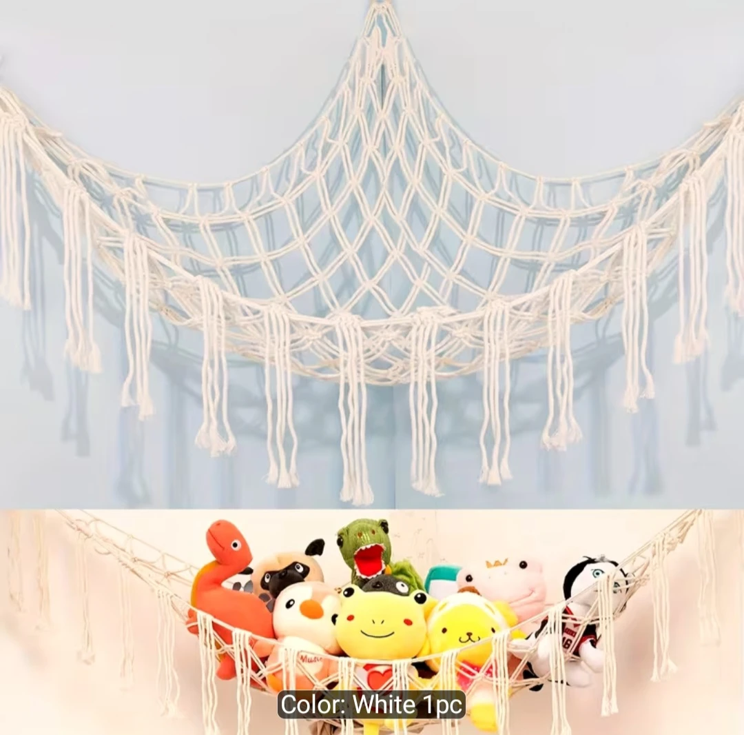 Macrame Toy Hammock Storage Net - White - photo 2