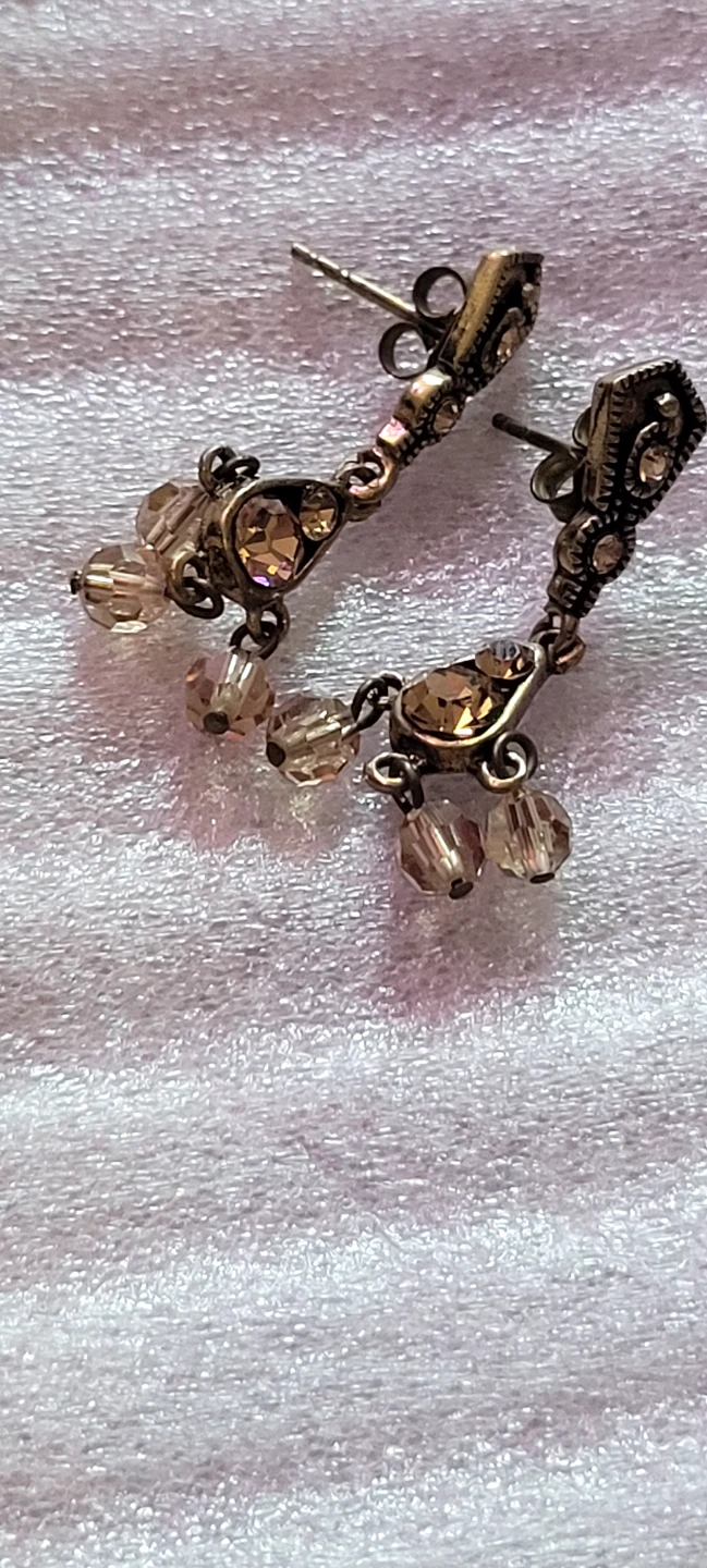 Antique Style Drop Earrings with Amber-Coloured Gems - photo 4