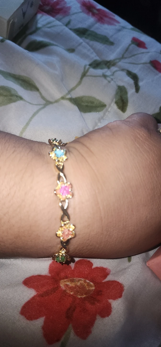 Gold plated bracelet with colorful floral charms - photo 4