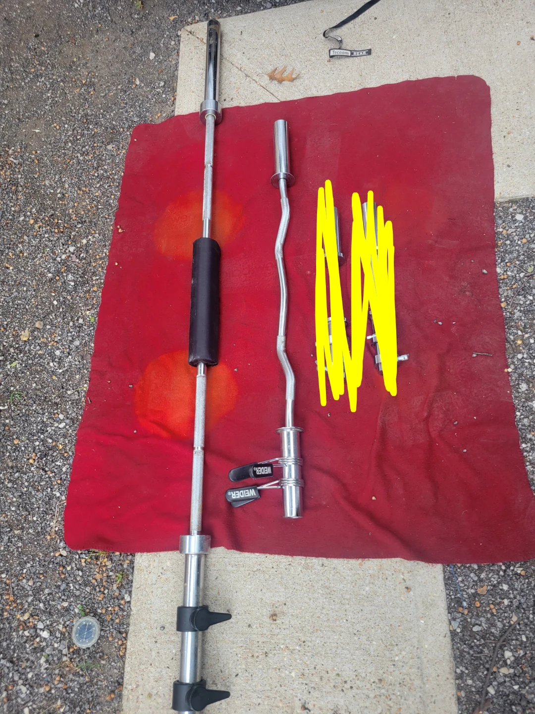 OLYMPIC BARS  2" HOLE     7' STRAIGHT BAR  EZ-CURL BAR