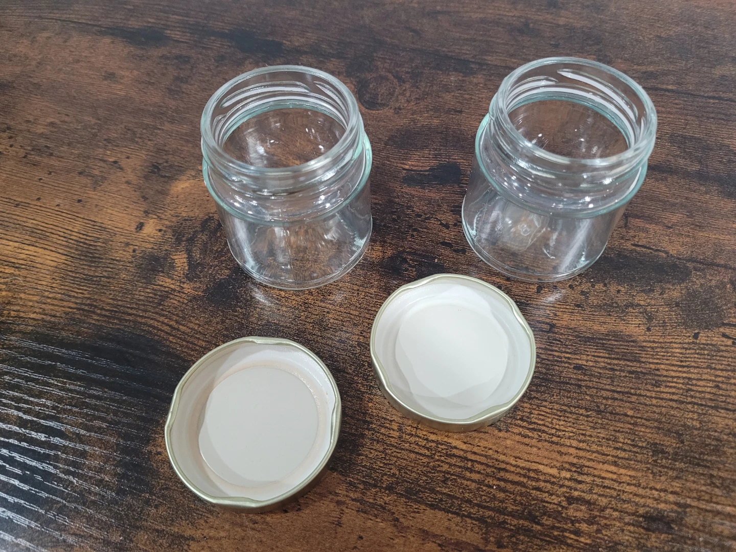 2 Set of  Small Clear Glass Jars with Gold Lids - photo 2