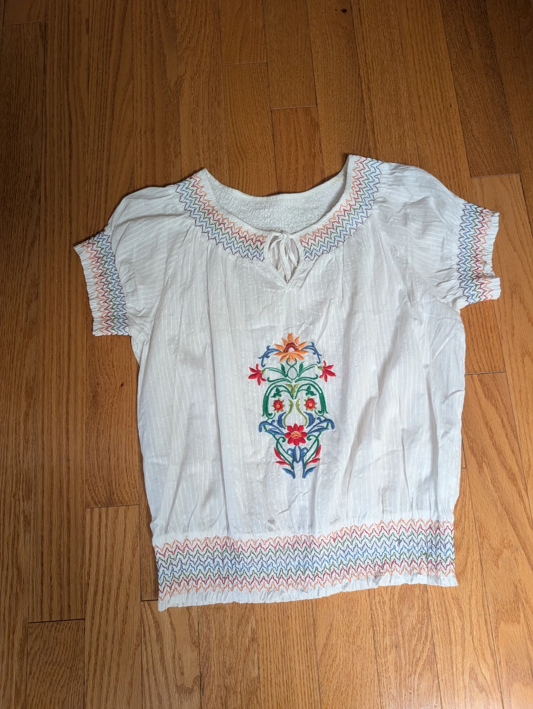 White embroidered peasant blouse size L