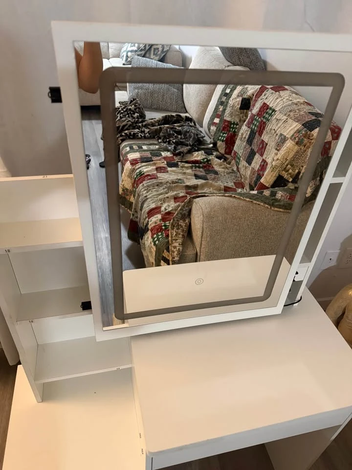 White Vanity Desk with Lighted Mirror and Drawers - photo 5
