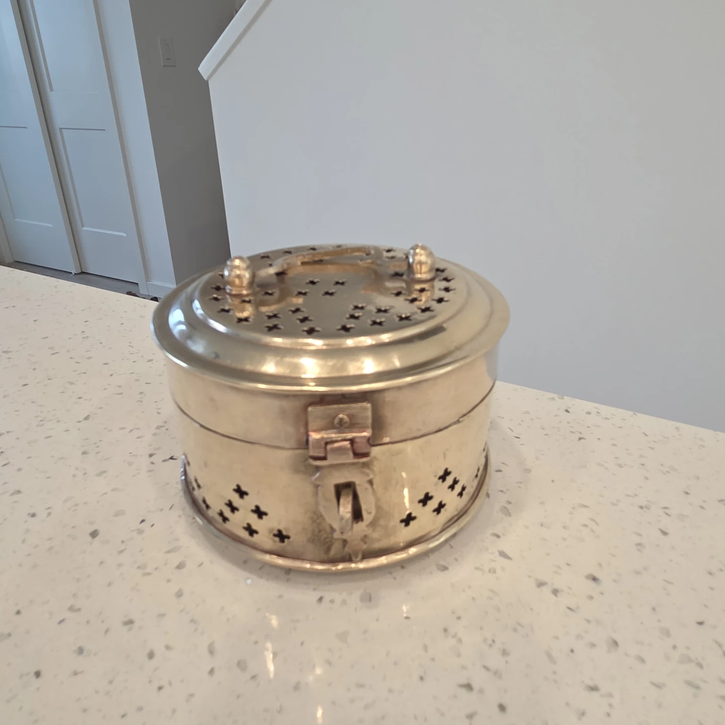 Brass Decorative Box with Perforated Lid
