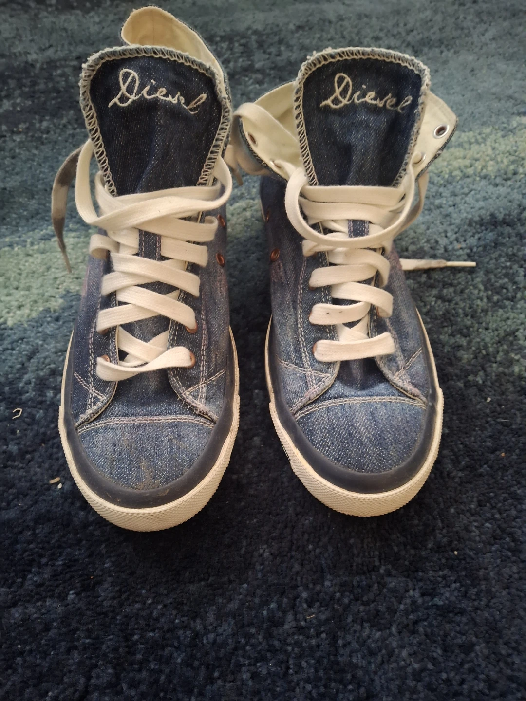 Vintage Distressed Diesel denim high-top sneakers - photo 2