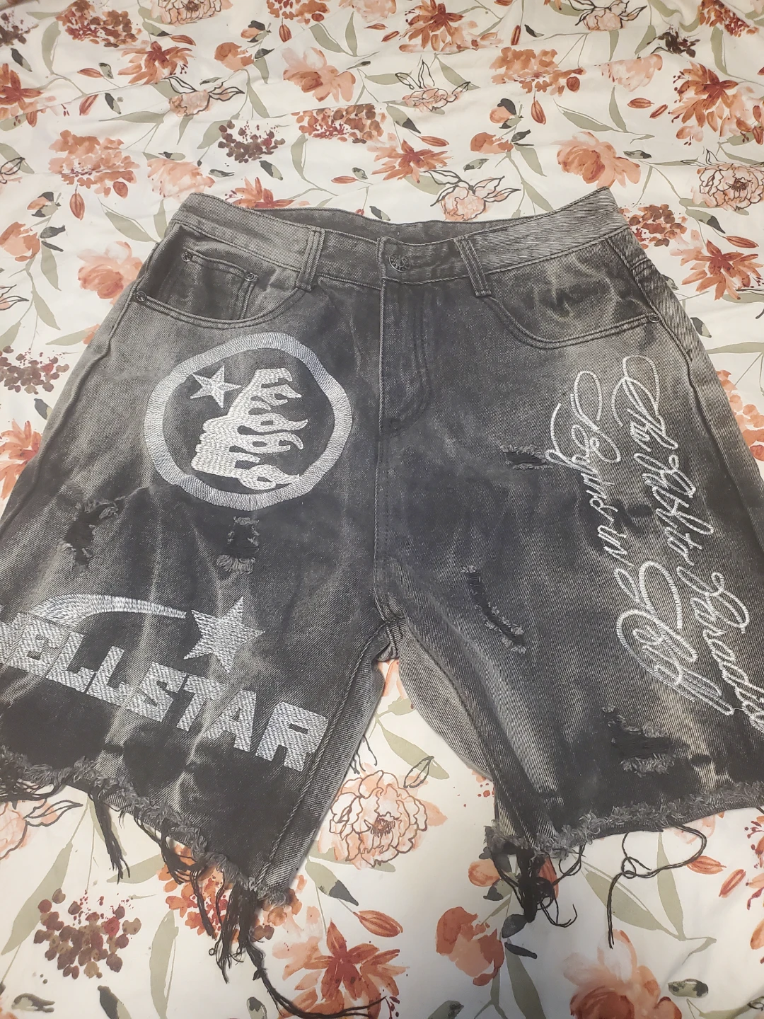 Men's Black Distressed Denim Shorts