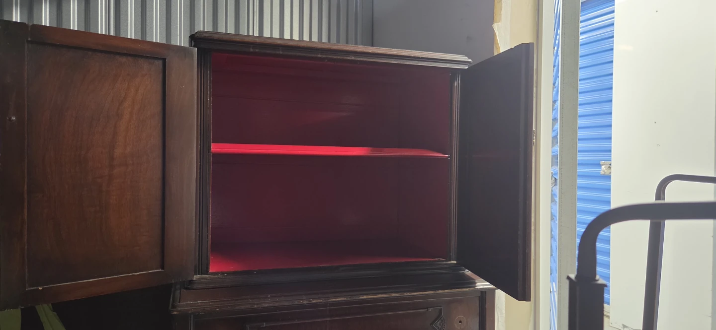 Antique Wooden Cabinet with Red Interior - photo 2