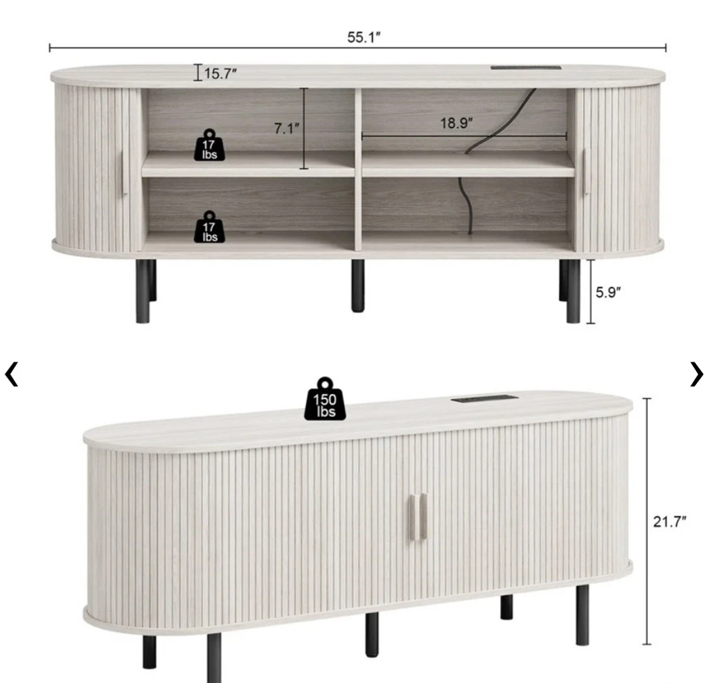 Modern Oval Media Console with Fluted Doors - photo 2