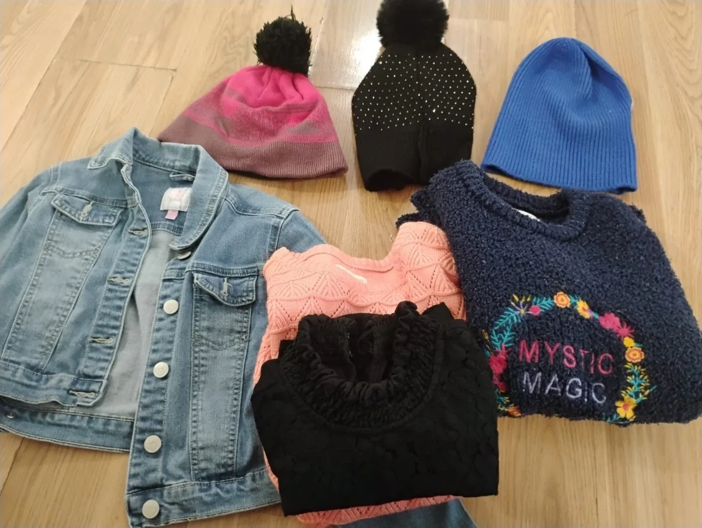 Girls Clothing Bundle - Denim Jacket, Sweaters & Hats