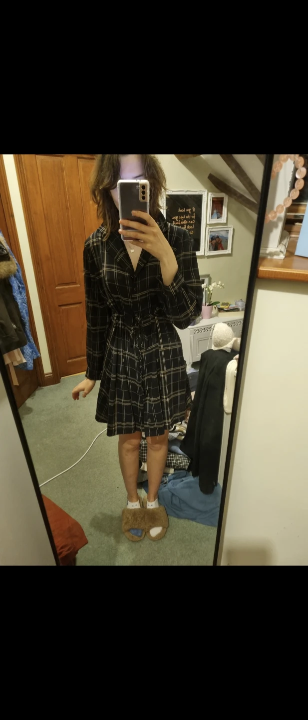 Plaid Button-Up Dress with Belt