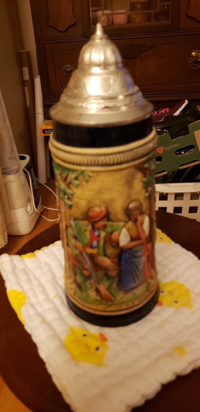 Vintage German Beer Stein with Pewter Lid