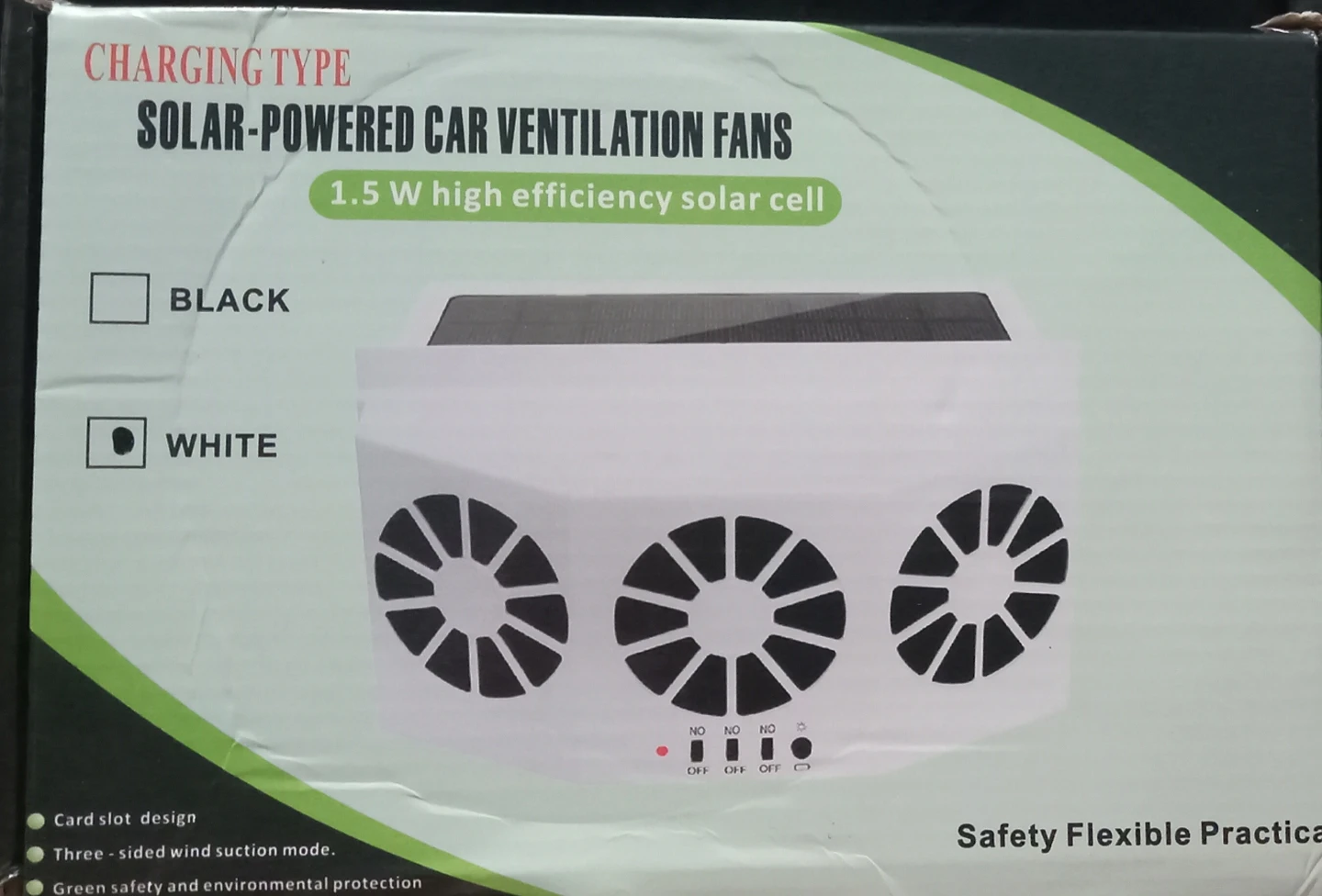 Solar-Powered Car Ventilation Fans - White