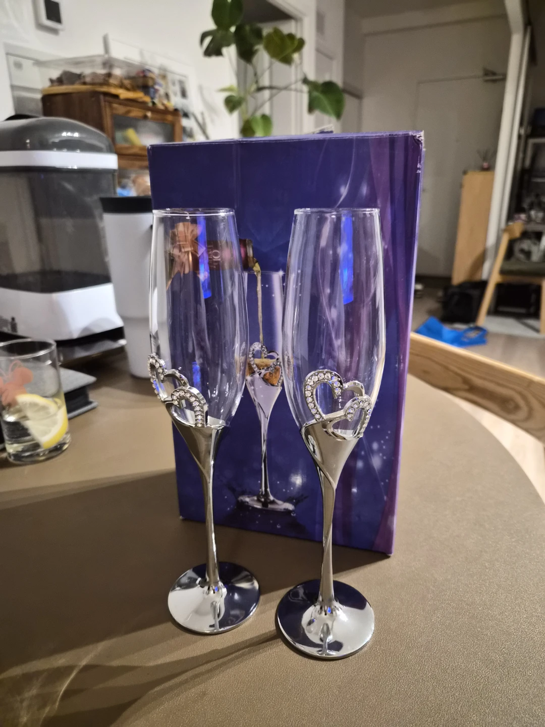 Pair of Champagne Flutes with Heart Design