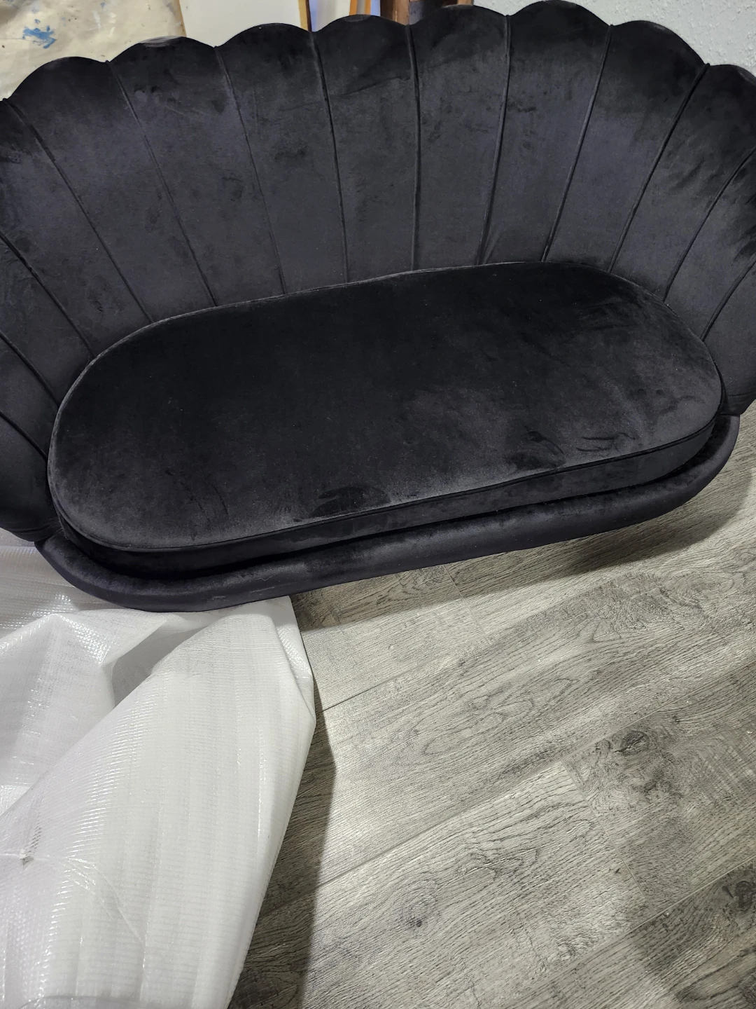 Brand New Black Velvet Scalloped Sofa - photo 4