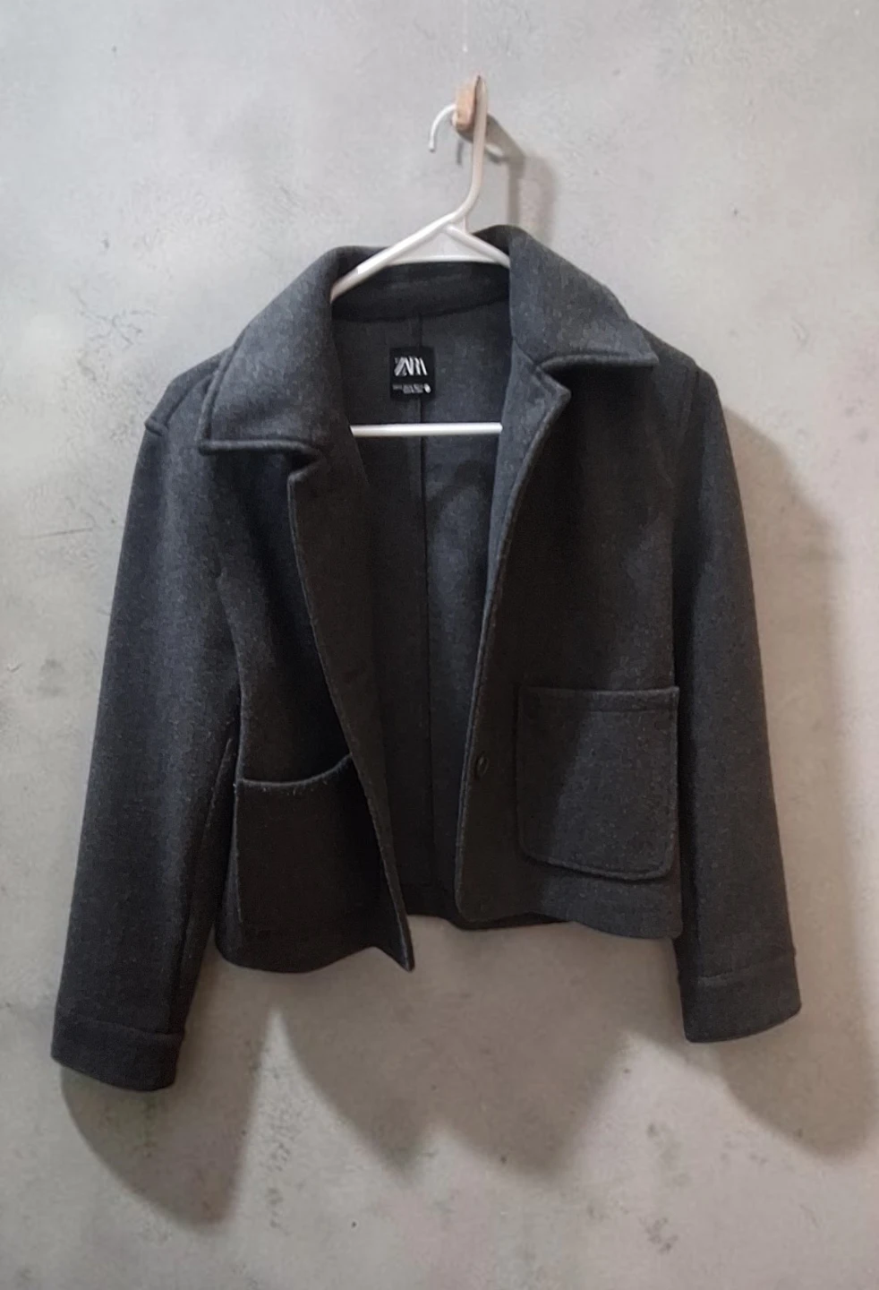 Zara Grey Cropped Wool Blazer