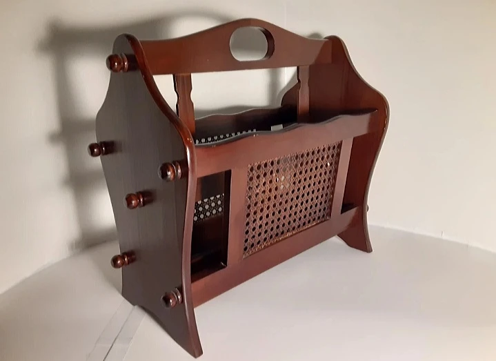 Vintage Wooden Magazine Rack w/Cane Inlay