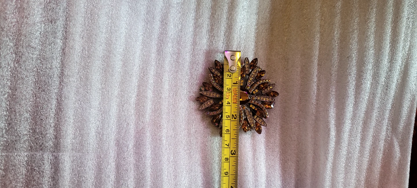Brown and gold rhinestone flower brooch - photo 5