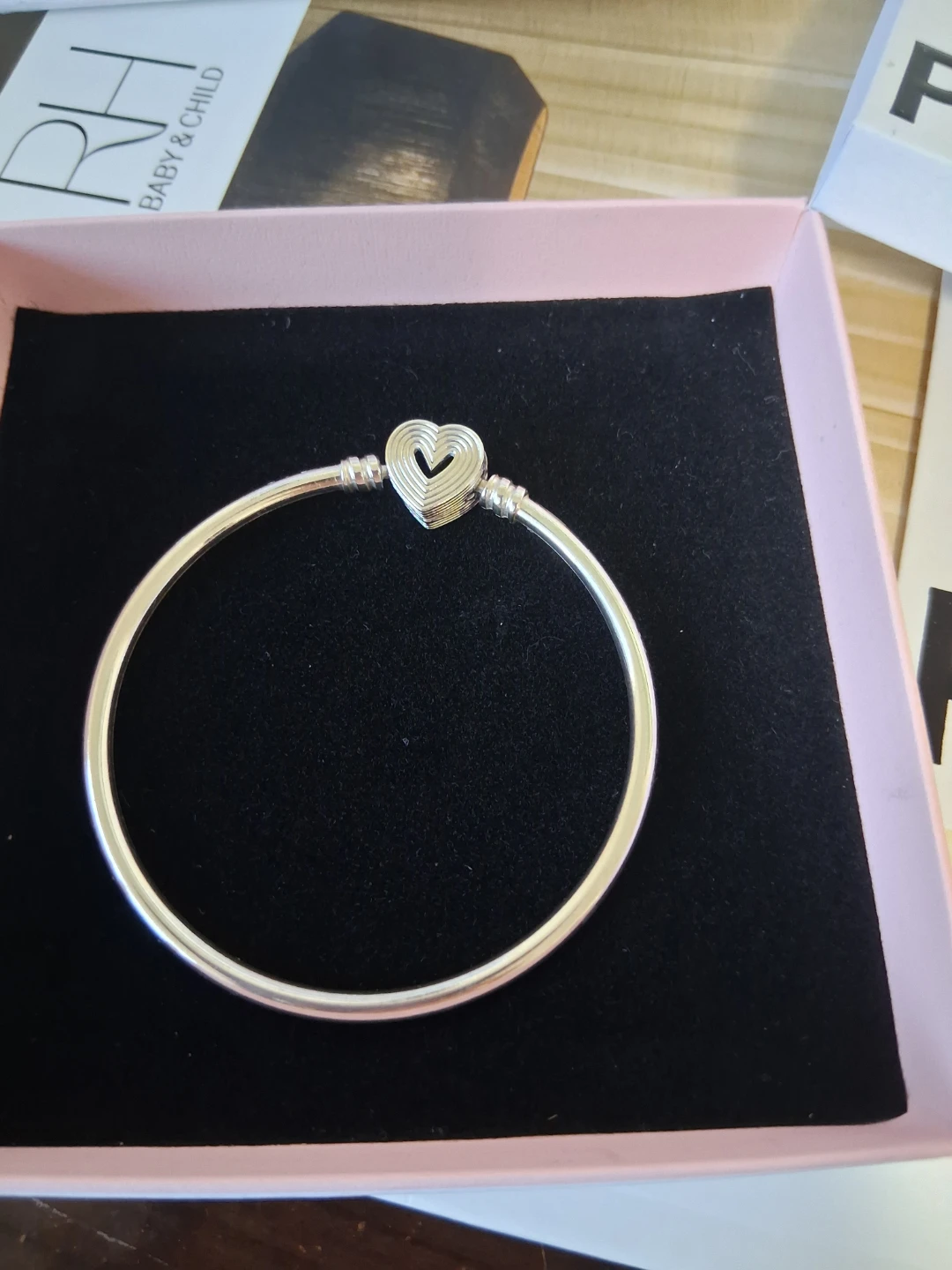 Pandora Silver Bangle Bracelet with Heart Clasp - photo 5