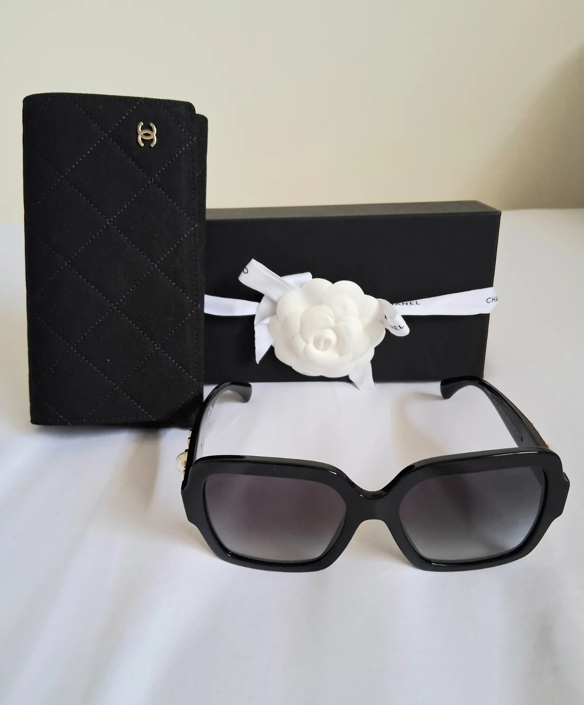 New Authentic Chanel Black Oversized Square Sunglasses