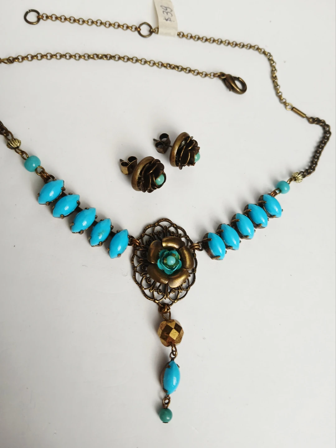 Turquoise Floral Necklace and Earring Set - photo 3
